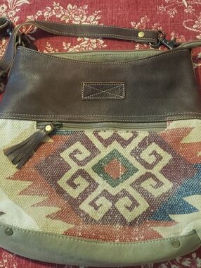 Myra Leather N Indian Print Bag